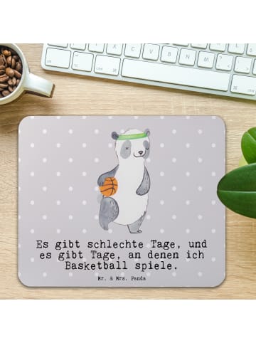 Mr. & Mrs. Panda Mauspad Panda Basketball mit Spruch in Grau Pastell