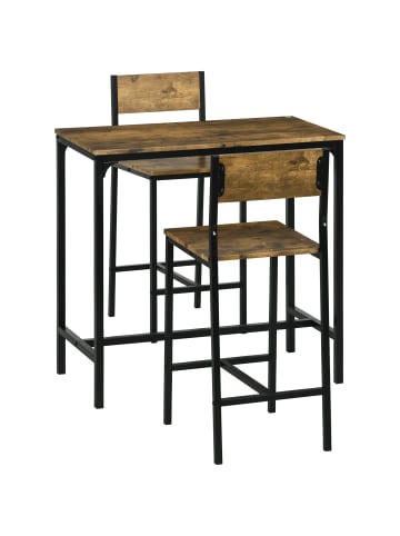 HOMCOM Bartisch Set-L89 x B45 x H87 cm, L39 x B45 x H95 cm-Rustikal-Braun