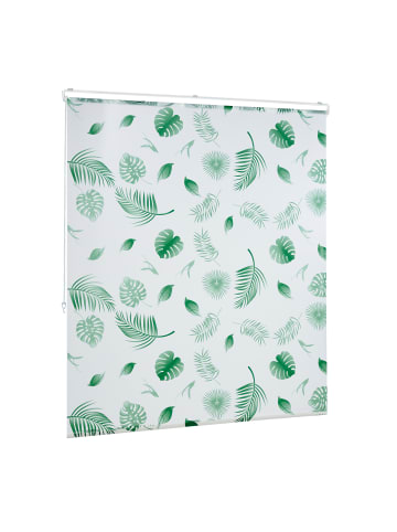 relaxdays Duschrollo Blätter in Weiß/Grün - (B)140 x (H)240 cm