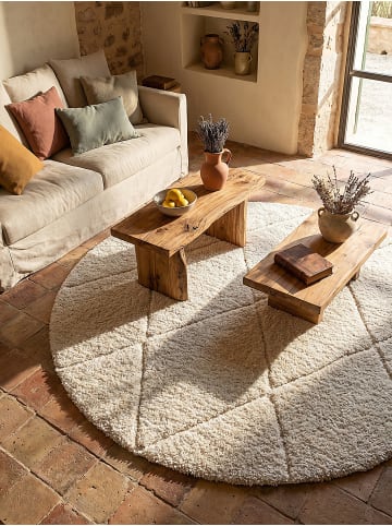 KADIMA DESIGN Rundteppich Berber weich wohnlich Wohnzimmer Schlafzimmer in Creme