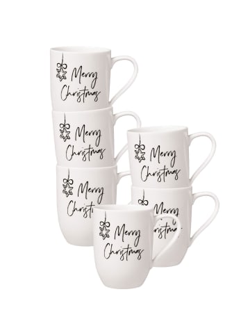 Villeroy & Boch 6er Set Becher mit Henkel 'Merry Christmas' Statement in Weiß 290 ml in weiß