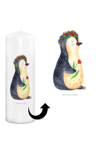 Mr. & Mrs. Panda Kerze Pinguin Blumen ohne Spruch in Weiß