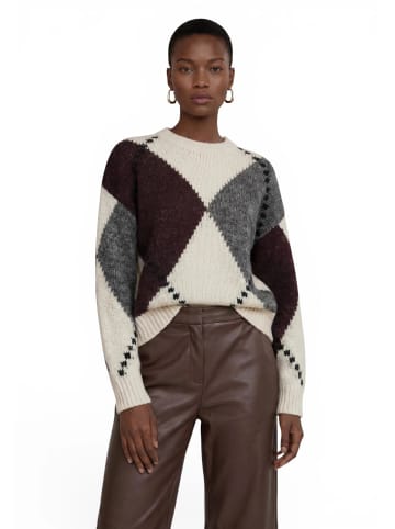 Zero  Grobstrick-Pullover mit Intarsie in Patch Cream/Brown