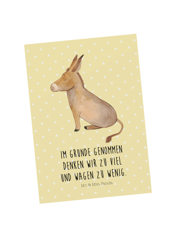 Mr. & Mrs. Panda Ansichtskarte Esel mit Spruch in Gelb Pastell