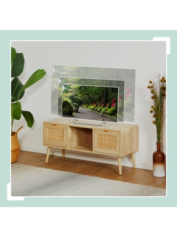 relaxdays TV-Lowboard "Rattan" in Natur - (B)100 x (H)45,5 x (T)40 cm