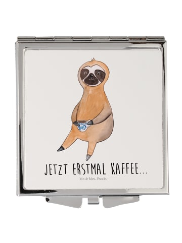 Mr. & Mrs. Panda Schminkspiegel Faultier Kaffee mit Spruch in Weiß
