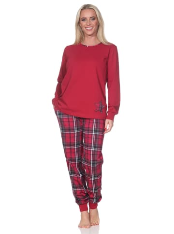 NORMANN Schlafanzug Pyjama langarm Bündchen Sternmotiv in rot