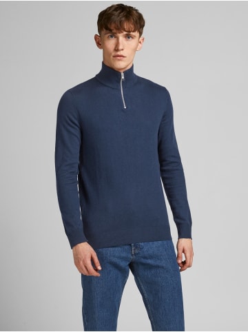 Jack & Jones Dünner Strickpullover Half Zip Stehkragen Sweater JJEEMIL in Navy