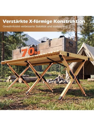 COSTWAY Campingtisch klappbar für 4-6 Personen 122 x 60 x 45 cm in Hellbraun