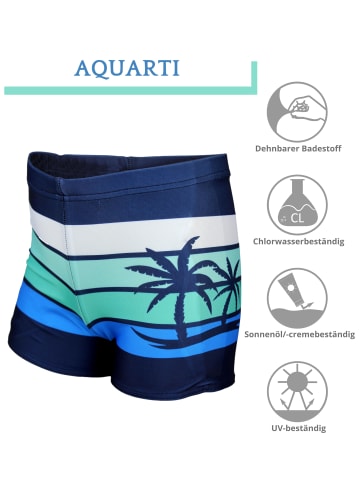 Aquarti Jungen Badehose Gestreift mit Motiven in hellblau/grün