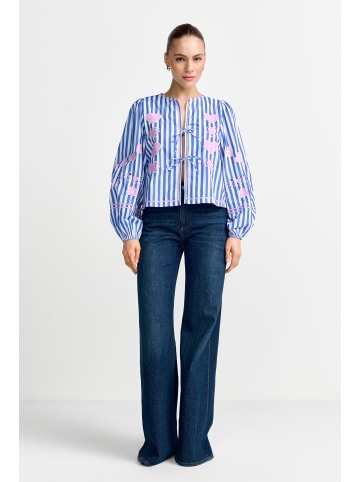 Rich & Royal Striped Embroidery Blouse in Royal Blue