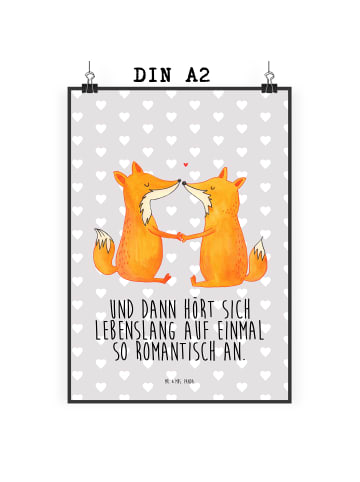 Mr. & Mrs. Panda Poster Füchse Liebe mit Spruch in Grau Pastell