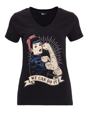 Queen Kerosin Queen Kerosin Kurzarmshirt mit großem Vintage Druck vorne We can do it in schwarz