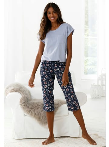VIVANCE DREAMS Capri-Pyjama in hellblau/dunkelblau-geblümt