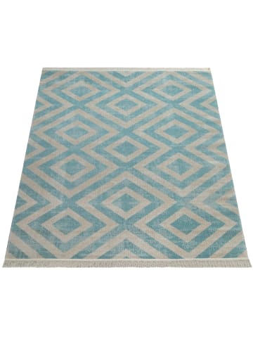 KADIMA DESIGN Teppich Kurzflor Rauten Wohnzimmer schmutzabweisend in Blau