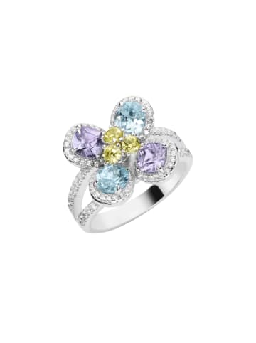 Giorgio Martello Milano Ring Blüte Mit Weißen Und Farbigen Zirkonia in Mehrfarbig