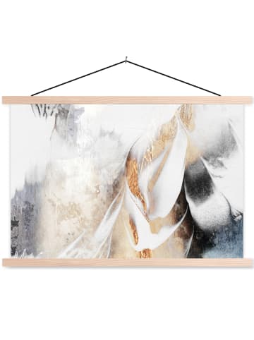 OnlyWow Poster mit Leiste Abstrakte Kunst weiß gold