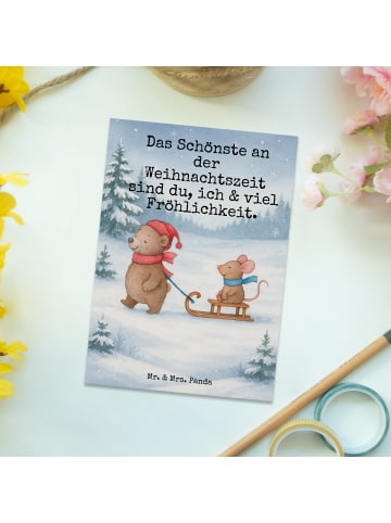 Mr. & Mrs. Panda Postkarte Bär und Maus Schlitten Design mit Spruch in Weiß
