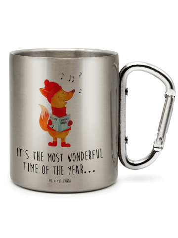 Mr. & Mrs. Panda Thermotasse Fuchs Sänger mit Spruch in Silber