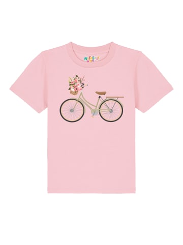 wat? Apparel T-Shirt Fahrrad mit Blumen in Rosa