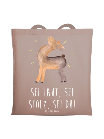 Mr. & Mrs. Panda Tote Bag Sei du Mutig mit Spruch in Braun Pastell