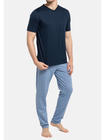Seidensticker Schlafanzug lang - kurzarm Single Jersey in Blau