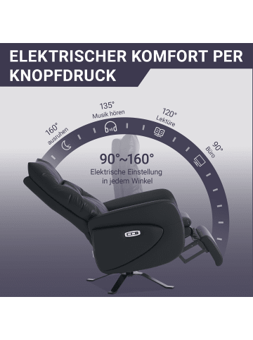 Tphecda Fernsehsessel Elektrisch Verstellbar in Schwarz 86.5x79x112 cm