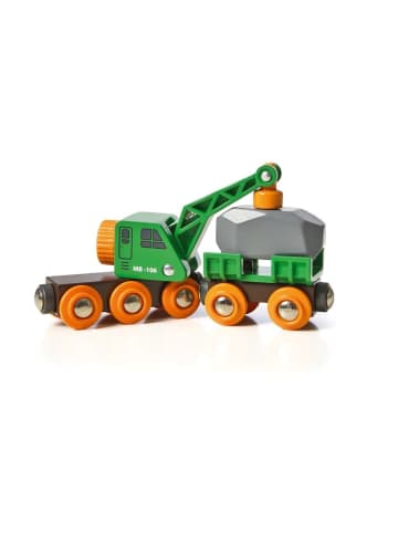 Brio Brio Aktionsspiel Grüner Kranwagen mit Anhänger und Fracht in bunt