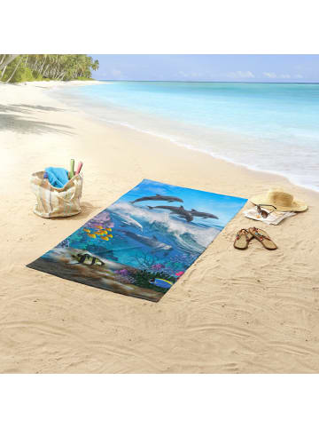 Good Morning Velours-Frottier Strandtuch Delfin in blau-bunt