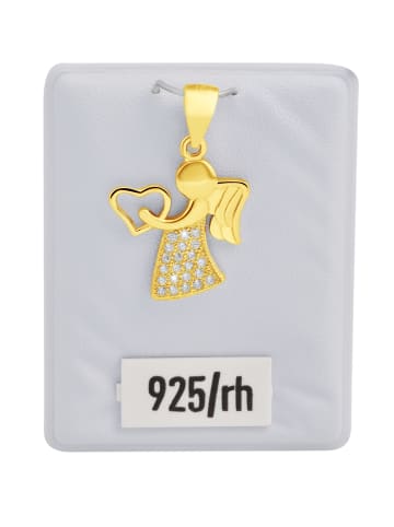 Adeliás Damen Anhänger – Engel Herzanhänger aus 925 Silber mit Zirkonia in gold