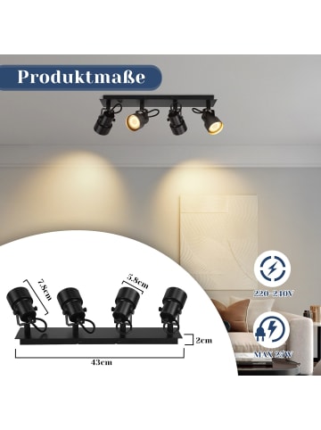 ZMH Deckenleuchte in Schwarz 4-flammige GU10 Vintage Schwenkbar Flurlampe