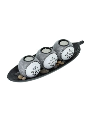 relaxdays Teelichthalter in Grau/ Schwarz - (B)40,5 x (H)10 x (T)14,5 cm