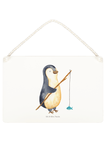 Mr. & Mrs. Panda Deko Schild Pinguin Angler ohne Spruch in Weiß