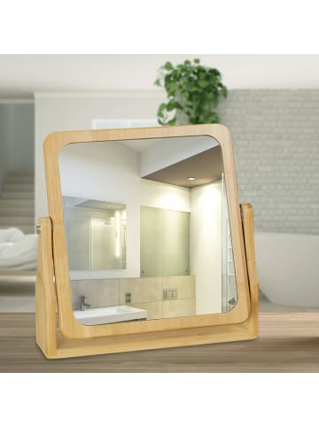 relaxdays Kosmetikspiegel in Natur - (B)26,5 x (H)27 x (T)7 cm