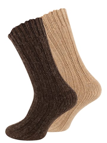 Cotton Prime® 4 Paar Stricksocken mit Alpakawolle Unisex Alpakasocken in Braun