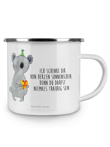 Mr. & Mrs. Panda Camping Emaille Tasse Koala Geschenk mit Spruch in Weiß