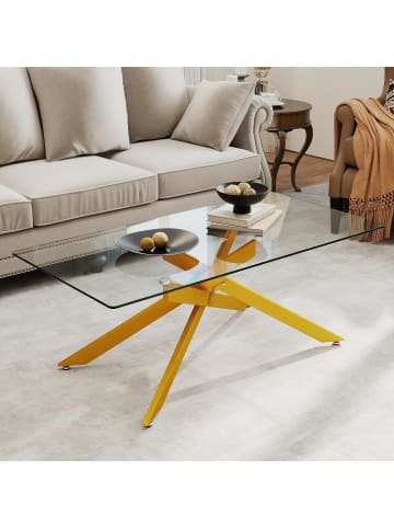COSTWAY Couchtisch aus gehärtetem Glas 120 x 60 x 45,5 cm in Gold