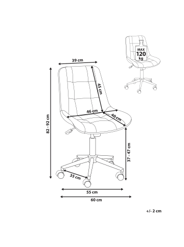 Beliani Bürostuhl MELROSE in Weiß/Schwarz/Silber - (W) 60 x (H) 82 x (L) 60 cm