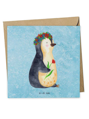 Mr. & Mrs. Panda Deluxe Karte Pinguin Blumen ohne Spruch in Eisblau