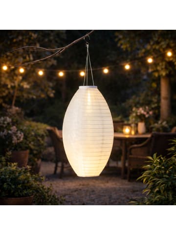 MARELIDA LED Solar Lampion oval Gartenlampion H: 33cm weiß