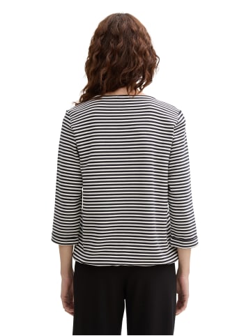 Tom Tailor Geripptes Langarmshirt mit Rundhalsausschnitt und Kordelzug in Navy