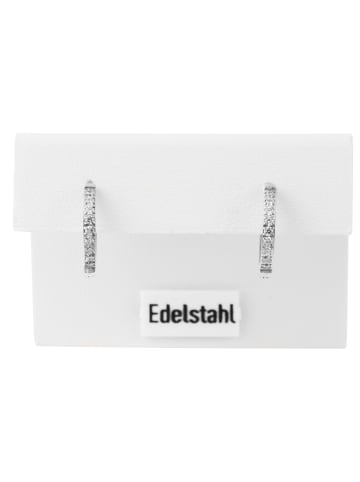 Adeliás Damen Ohrringe – Klappcreole aus Edelstahl mit Strass Steinchen in silber