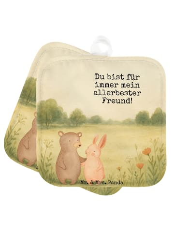 Mr. & Mrs. Panda Topfhalter Bär und Hase Umarmen Design mit Spruch in Weiß