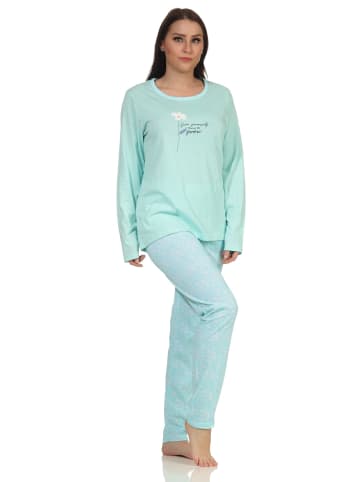 NORMANN Schlafanzug Pyjama langarm Blümchen Design - 62789 in mint