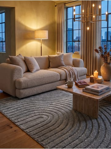 KADIMA DESIGN Hochflorteppich 3D Bögen Boho Waschbar Wohnzimmer in Silber