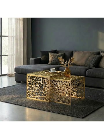 FineBuy Couchtisch in Gold / Aluminium / 50x40x40