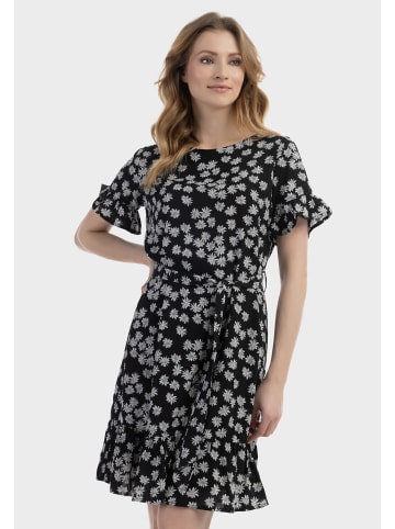 Usha Damen Midikleid Mit Rüschen in Schwarz Wollweiss