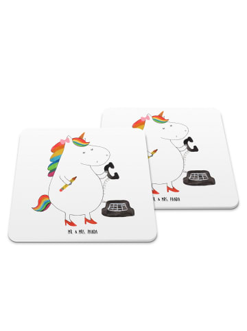 Mr. & Mrs. Panda Bierdeckel Einhorn Sekretärin ohne Spruch in Weiß