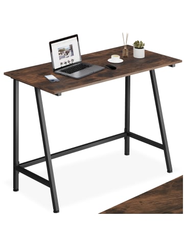 tectake Schreibtisch Newton 100 x 50 x 77 cm, Industrial Holz dunkel, rustikal