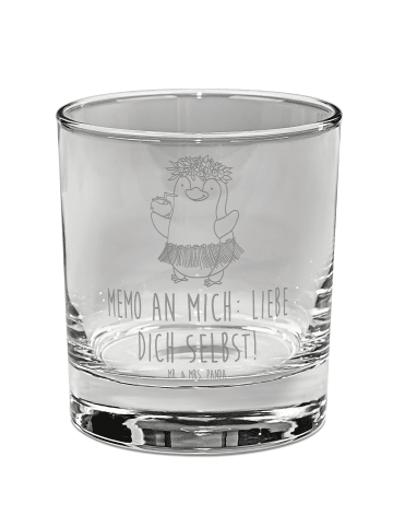 Mr. & Mrs. Panda Whiskey Glas Pinguin Kokosnuss mit Spruch in Transparent